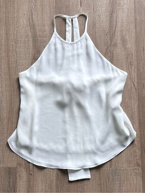 Zara White Flowy Sleeveless High Neck Tie Back Top